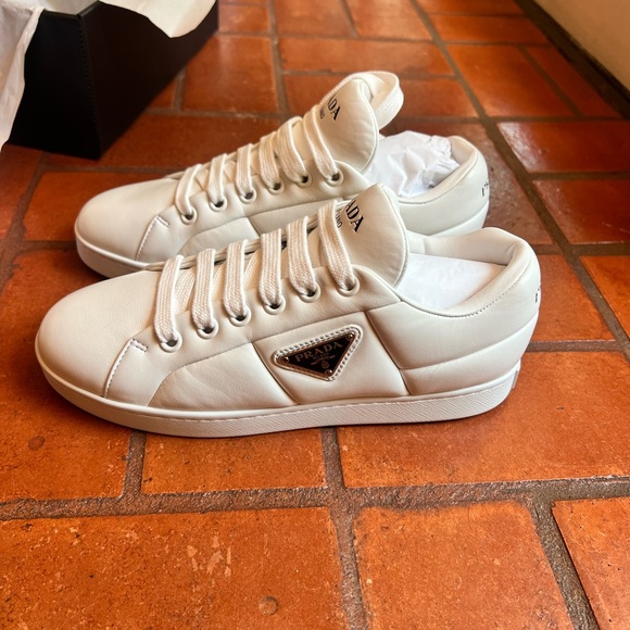 White Padded Nappa Leather Prada Sneakers - Picture 2 of 5